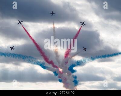 Red Arrows anzeigen Team 50. Jahrestag am Flughafen Biggin Hill Stockfoto