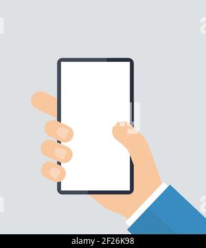 Hand halten Tablette flache Vektor-Illustration mit leeren toch Bildschirm Vorlage. Mann hält Smarthone Stock Vektor