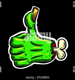 Daumen nach oben OK Hand Geste, Green Undead Zombie Hand Cartoon Illustration Stock Vektor