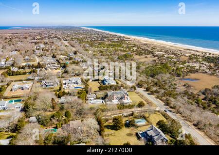 Luftaufnahme von Amagansett mit Blick nach Osten nach Montauk Stockfoto