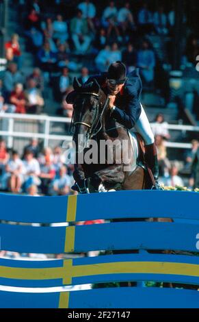 World Equestrian Games, Stockholm, 1990, Pierre Durand (FRA) Reiten Jappeloup Stockfoto