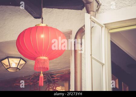 Chinesische Laterne Dekoration in einem Restaurant, Nahaufnahme Stockfoto