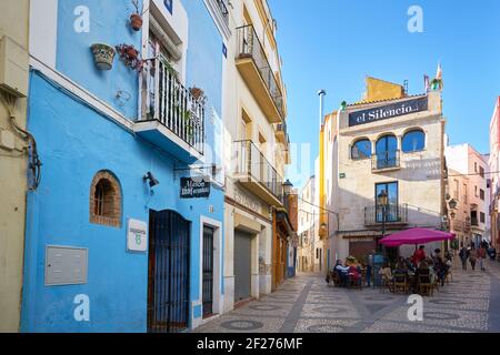 Badajoz schöne antike Straßenansicht mit traditionellen bunten Gebäuden in Spanien Stockfoto