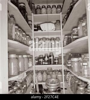 Frau Grangers Lagerraum. Sie hat 500-600 Quarze Konserven. "Man weiß nie, was passieren kann." Yamhill Farmen. (FSA - Farm Security Administration). Yamhill County, Williamette Valley, Oregon. Oktober 1939 . Foto von Dorothea lange Stockfoto
