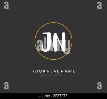 J N JN Anfangsbuchstabenhandschrift und Signaturlogo. Ein Konzept handschriftlich Initiallogo mit Template-Element. Stock Vektor