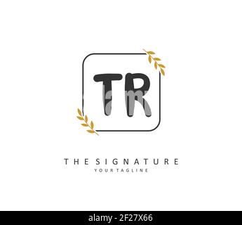 TR Anfangsbuchstabenhandschrift und Signaturlogo. Ein Konzept handschriftlich Initiallogo mit Template-Element. Stock Vektor