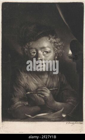 Portret van een meisje, mogelijk Johanna Troost.EIN Mädchen, möglicherweise Johanna comfort (die Tochter des Künstlers) schreibt. Sie trägt einen Hut und eine Perle im Ohr. Stockfoto