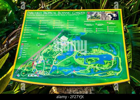 Sitemap von Fairchild Tropical Botanic Garden in Miami, Florida. Stockfoto