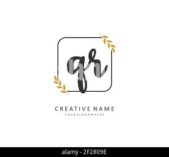 QR Initial Letter Handschrift und Unterschrift Logo. Ein Konzept handschriftlich Initiallogo mit Template-Element. Stock Vektor