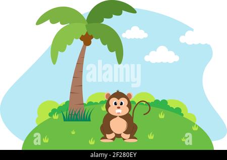Affe Vektor Niedliche Tiere im Cartoon-Stil, Wild Animal, Designs für Baby-Kleidung. Handgezeichnete Zeichen Stock Vektor