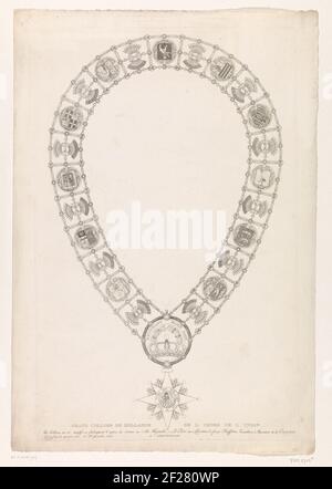 Orderkette mit dem Großkreuz des Königlichen Ordens von Holland, 1807; Grand Collier de Hollande de l'Ordre de l'Union. Die große Kette mit dem Kreuz des Königlichen Ordens von Holland, später Orden der Union genannt. Auszeichnung von König Louis Napoleon, zum ersten Mal im Jahr 1806. Diese Variante des Dekors mit einem schwimmenden oder auskommenden Löwen stammt vom 14. Februar 1807. In voller Größe. Stockfoto