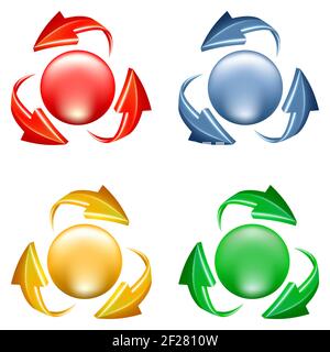 Tasten eingestellt. 3D Ikone der Kugel und der Pfeile in verschiedenen Farben Stock Vektor