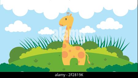 Giraffe Vektor Niedliche Tiere im Cartoon-Stil, Wild Animal, Designs für Baby-Kleidung. Handgezeichnete Zeichen Stock Vektor