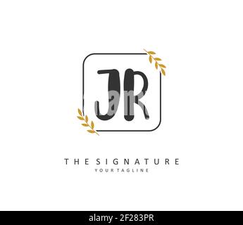 JR-Anfangsbuchstaben und Signaturlogo. Ein Konzept handschriftlich Initiallogo mit Template-Element. Stock Vektor