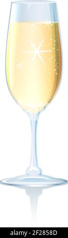 Elegante, langstielige Flöte mit Sekt und gekühltem Champagner auf einem Reflektierende Oberfläche, um einen romantischen Anlass Hochzeit Valentines oder feiern Jahrestag Stock Vektor