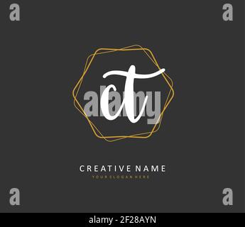 C T CT Anfangsbuchstabenhandschrift und Signaturlogo. Ein Konzept handschriftlich Initiallogo mit Template-Element. Stock Vektor