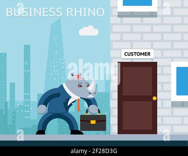 Business Nashorn. Verärgerer Geschäftsmann. Charakter Tier Job, Horn und Anzug. Vektorgrafik Stock Vektor