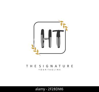 H T HT Anfangsbuchstabenhandschrift und Signaturlogo. Ein Konzept handschriftlich Initiallogo mit Template-Element. Stock Vektor