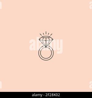 Ring mit Diamond Logo Design-Vorlagen in trendigen linearen und minimalistischen Stil. Vektorembleme Stock Vektor