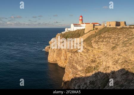 Leuchtturm Farol do Cabo de Sao Vicente in Sagres, Portugal Stockfoto