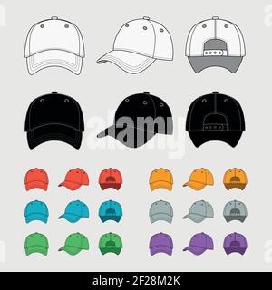 Baseball Cap Vektor Template Set. Uniform Mode, blank Hut, Design Sportbekleidung. Vektorgrafik Stock Vektor