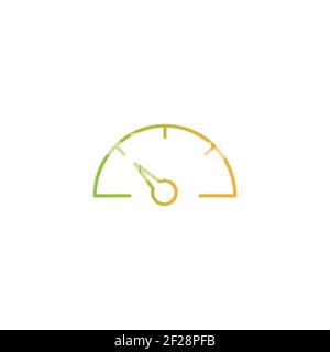 Tachometer, Symbol für Tachometerlinie isoliert auf Weiß. Symbol für Leistungsmessung. Rennen, Geschwindigkeit, Navigation, Armaturenbrett-Schild. Orange und grüne Farbverläufe Stock Vektor