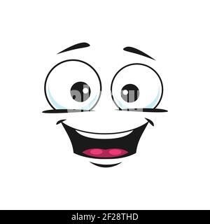 Happy Smiley mit offenem Mund isoliert lustige Linie Kunst Emoticon. Vector Emoji Aufkleber, Person Chatbot in guter Stimmung. Lachender Kopf, Welt Lächeln Tag Symbo Stock Vektor