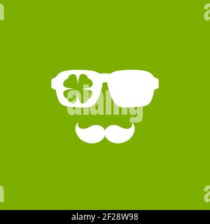 Silhouette des Mannes Kopf in Hipster Brille und irish Klee. Grüner Avatar mit Blatt. St. Patrick Avatar. Umweltfreundlich. Isoliert auf Weiß. Vektor flach Stock Vektor