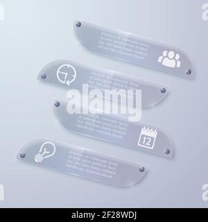Web Glas Infografik horizontale Banner mit Text und Business-Icons Auf grauem Hintergrund isolierte Vektordarstellung Stock Vektor