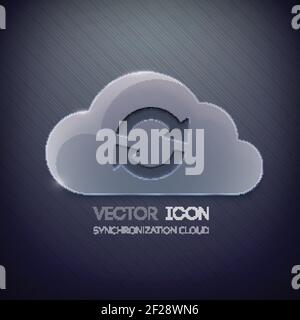 Reinigen Sie die Webvorlage mit Glaswolke und einem Rotationsschild mit Pfeilen Auf dunkel gestreiftem Hintergrund isolierte Vektor-Illustration Stock Vektor