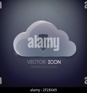 Web-Download-Vorlage mit Glaswolke und Pfeil auf dunkel Isolierte Vektorgrafik mit Streifenhintergrund Stock Vektor