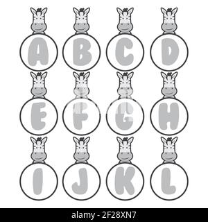 Zebra Alphabet Sammlung, Vektor-Kunst und Illustration. Stock Vektor