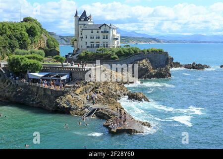 Panoramablick auf Villa Belza und Port Vieux in Die Stadt Biarritz-Frankreich Stockfoto