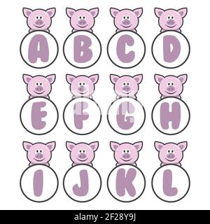 Pig Alphabet Sammlung, Vektor-Kunst und Illustration. Stock Vektor