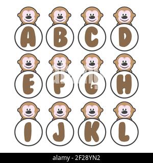 Monkey Alphabet Sammlung, Vektor-Kunst und Illustration. Stock Vektor