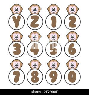 Monkey Alphabet Sammlung, Vektor-Kunst und Illustration. Stock Vektor