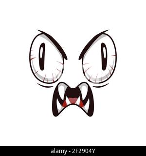 Monster Gesicht Cartoon Vektor-Symbol, gruselige Kreatur, Emotion mit wütenden Augen und toothy Mund. Halloween Geist, Alien oder gruselige Emoji isoliert auf weiß Stock Vektor