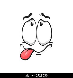Emoticon mit dummen Augen, unbeholfen Gesichtsausdruck isoliert Symbol. Vektor seltsame Emoji, verrückte Idiot traurig Emoticon zeigt Zunge. Seltsames dummes Emotico Stock Vektor