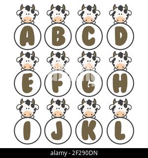 Cow Alphabet Sammlung, Vektor-Kunst und Illustration. Stock Vektor
