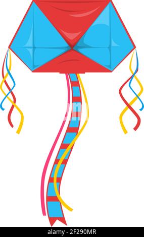 Farbe Drachen mit String isoliert Kinder Spielzeug, Uttarayan International Kites Festival Symbol. Vektor Drachen der blauen und roten Farbe, schwerelos Sommer Objekt. Stock Vektor