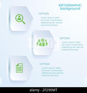 Business Infografik Hintergrund mit Papier Sechseck Lesezeichen in Slots eingefügt In der Nähe von Textspalten flache Vektordarstellung Stock Vektor