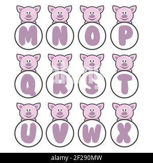 Pig Alphabet Sammlung, Vektor-Kunst und Illustration. Stock Vektor