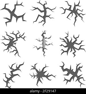 Cartoon Boden Löcher und Risse Vektor-Set. Erdbebenoberfläche, Gefahrenhintergrund, Split und Katastrophendarstellung Stock Vektor