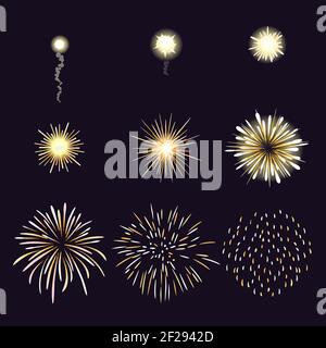 Animation von Feuerwerk-Effekt in Comic-Stil. Festival und Event, feiern und feiern. Vektorgrafik Stock Vektor