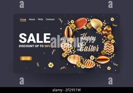 Frohe ostern Feiertag Feier Verkauf Banner Flyer oder Grußkarte Mit dekorativen Eiern horizontale Vektor-Illustration Stock Vektor