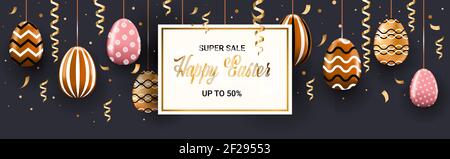 Frohe ostern Feiertag Feier Verkauf Banner Flyer oder Grußkarte Mit dekorativen Eiern horizontale Vektor-Illustration Stock Vektor