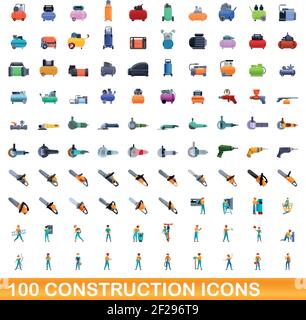 100 bau Symbole gesetzt. Cartoon Illustration von 100 Bau Symbole Vektor auf weißem Hintergrund einstellen Stock Vektor