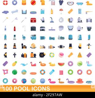 100 Pool-Symbole eingestellt. Cartoon-Illustration von 100 Pool-Symbole Vektor auf weißem Hintergrund isoliert gesetzt Stock Vektor