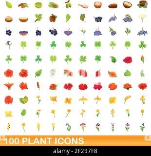 100 Werkssymbole festgelegt. Cartoon Illustration von 100 Plant Icons Vector Set isoliert auf weißem Hintergrund Stock Vektor