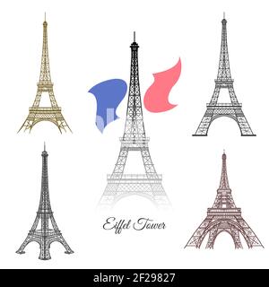 Handgezeichneter Eiffelturm in Paris Vektor. Paris frankreich Tourismus, Tower-Architektur, Wahrzeichen eiffelturm Denkmal Illustration Stock Vektor
